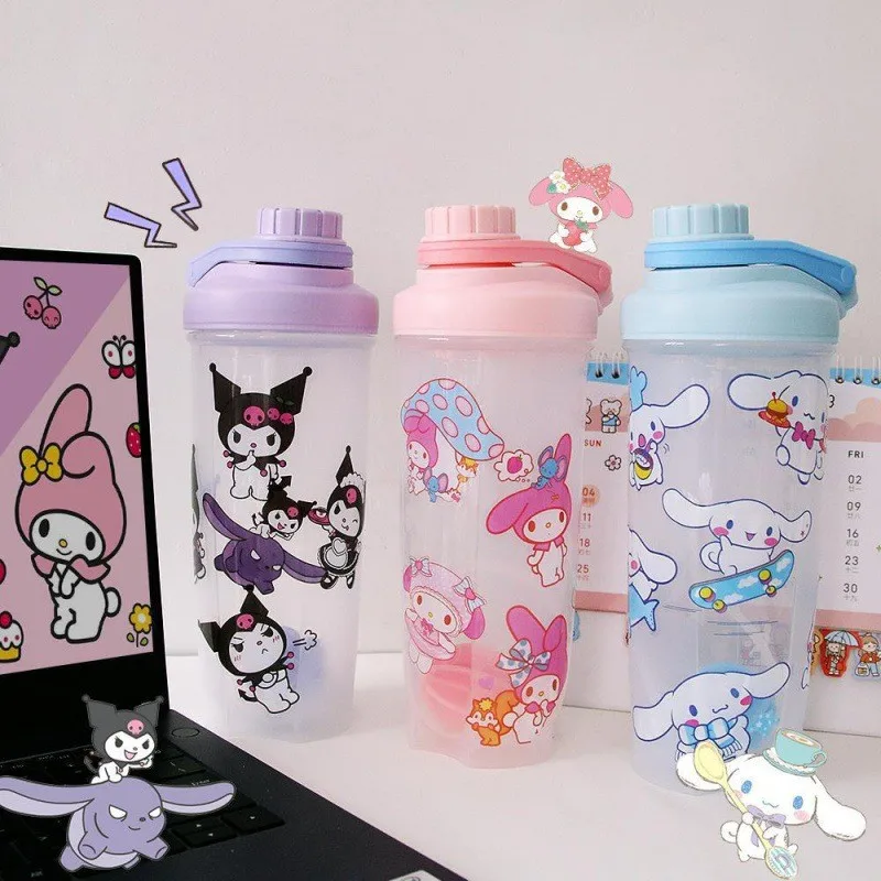 Cute Sanrio Kuromi Hello Kitty DIY Sticker Cup Anime 500ml Large Capacity Portable Plastic Shaker Cup Cartoon Cute DIY Stickers