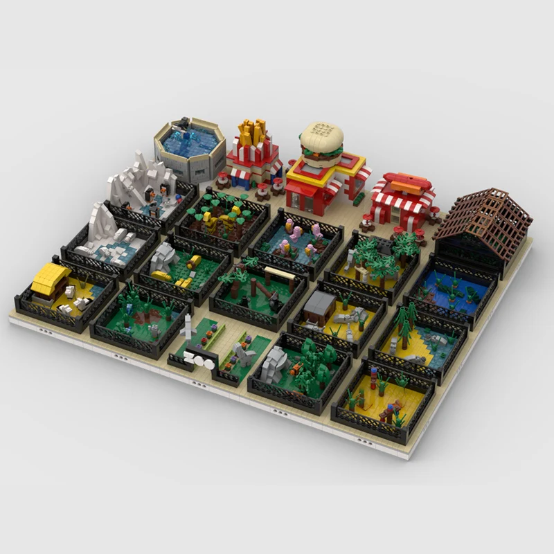 Stadtstraßenansicht Modell MOC Bausteine Architektur Zoo Modulare Technologie Kinder Urlaubsgeschenke Zusammenbaubares Spielzeug-Set