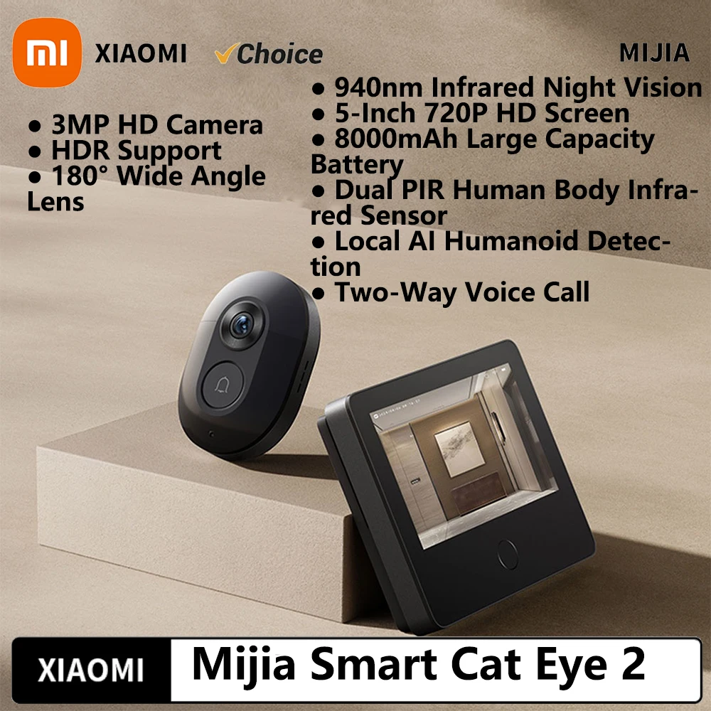 Xiaomi Smart Cat eye 2 WiFi Wireless Camera Video Peephole Doorbell 3MP HD Infrared Night Vision 180 Wide Nngle For Mi Home APP