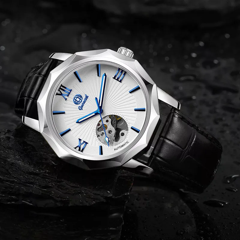 KL12 트렌디하고 패셔너블한 남성용 시계, 속이 빈 자동 기계식 시계, 비즈니스 시계, 선물