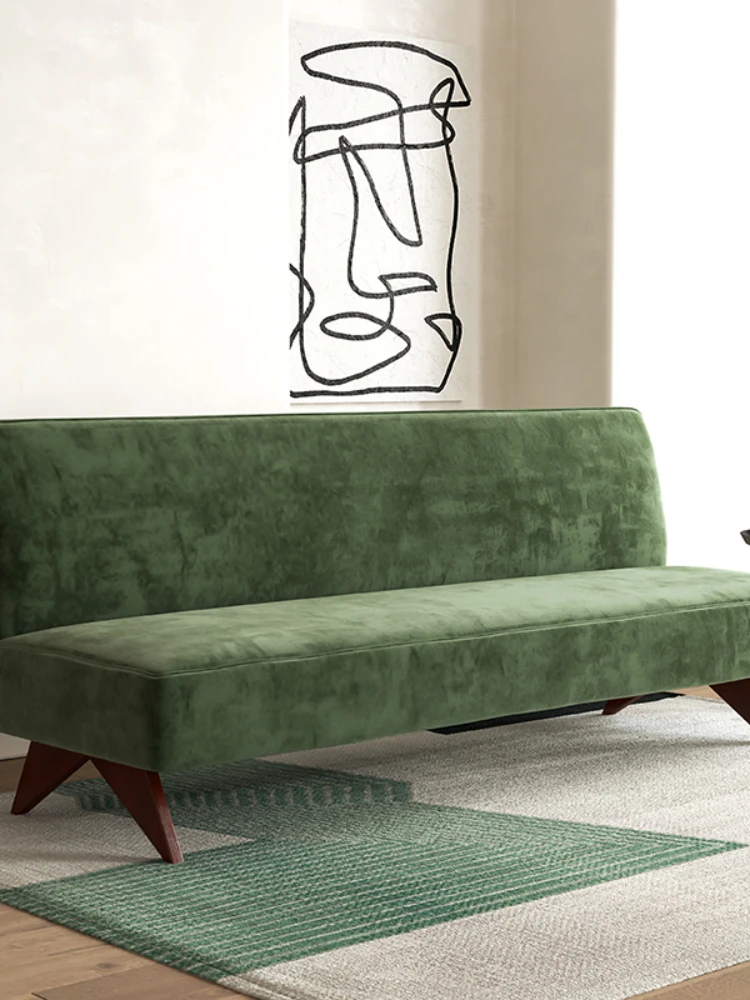 Japanese Style Fabric Sofa Nordic Living Room Small Apartment without Armrest Green Solid Wood Double Coffee Shop