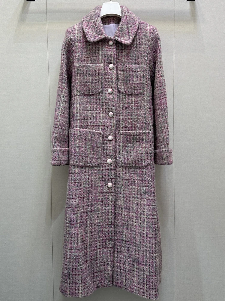 

SVORYXIU 2025 Autumn New Style Casual Style Check pattern Coarse flower lapel Dress coat Women's Fashion Long Style 100%Cotton