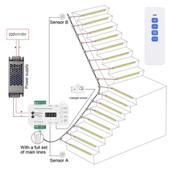 LED Stair Light Strip com Sensor de Movimento, Iluminação Diurna, Decoração Escada, Sem Fiação, 16 Passos, 20 Passos