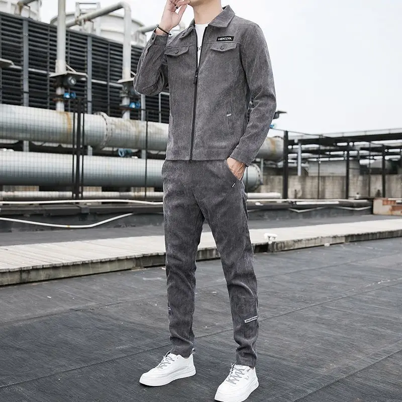 Corduroy Autumn and Winter Clothes Men's Suit Men's Casual Outdoor Jacket Korean Version Slim Young Men's Two-piece Set