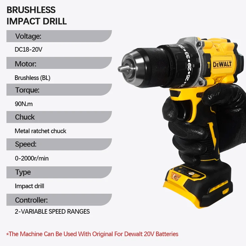 EGOD DCD800 Brushless Cordless Impact Drill 2000RPM Powerful Industrial renovate Power Tools For DeWalt 20V Battery