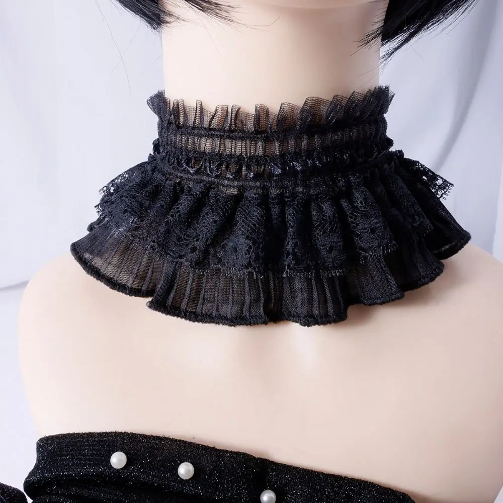 New Ruffled Edge Fake Collar Detachable Black White High Neck Collar Cloud Shoulder Shawl Autumn Winter