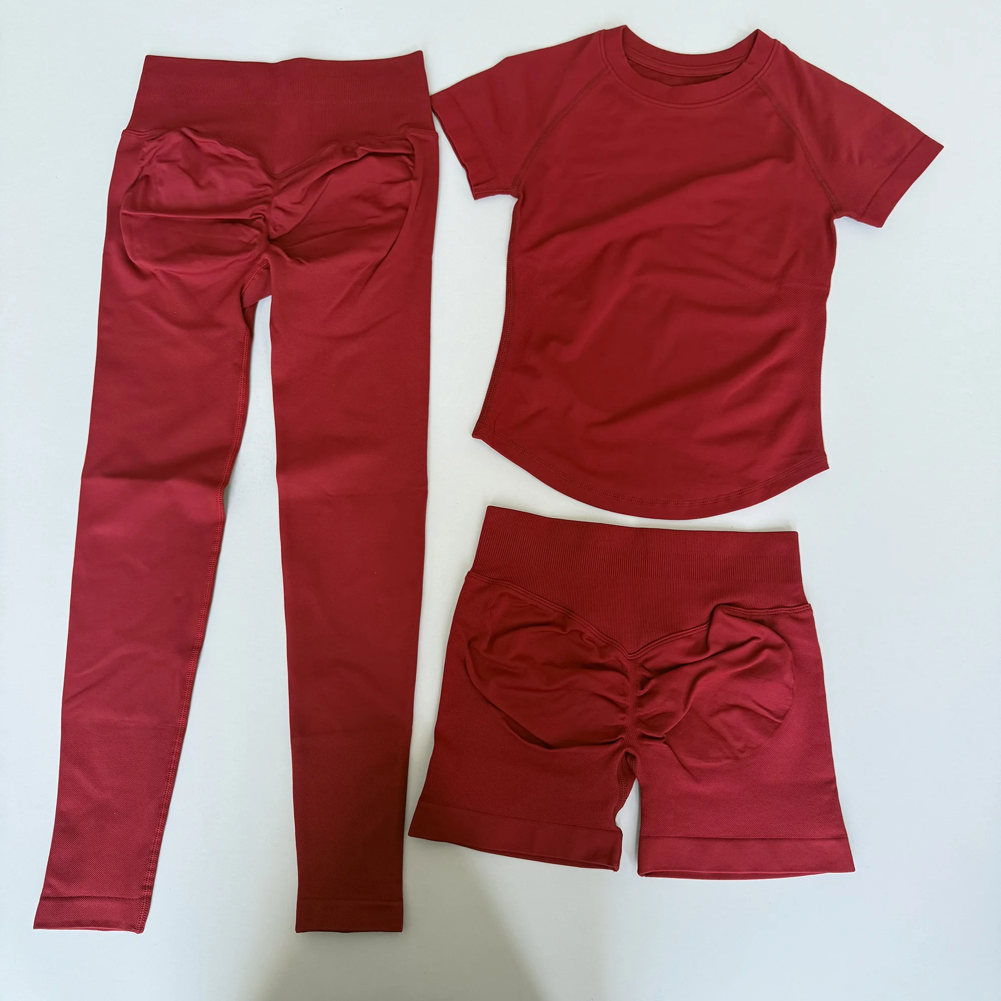 2-teiliges Sportset, Kurzarm-Nahtloses Yoga-Oberteil, Fitness-Set für Damen, Workout-Lauf-Sportshorts, Gym-Anzug – Detail 7