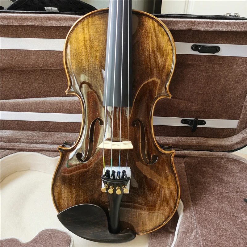 Handmade Flamed Solid Wood Violin for Grade Examination & Performance,Finished With Hand-applied Cashew Lacquer Violion 4/4 Size