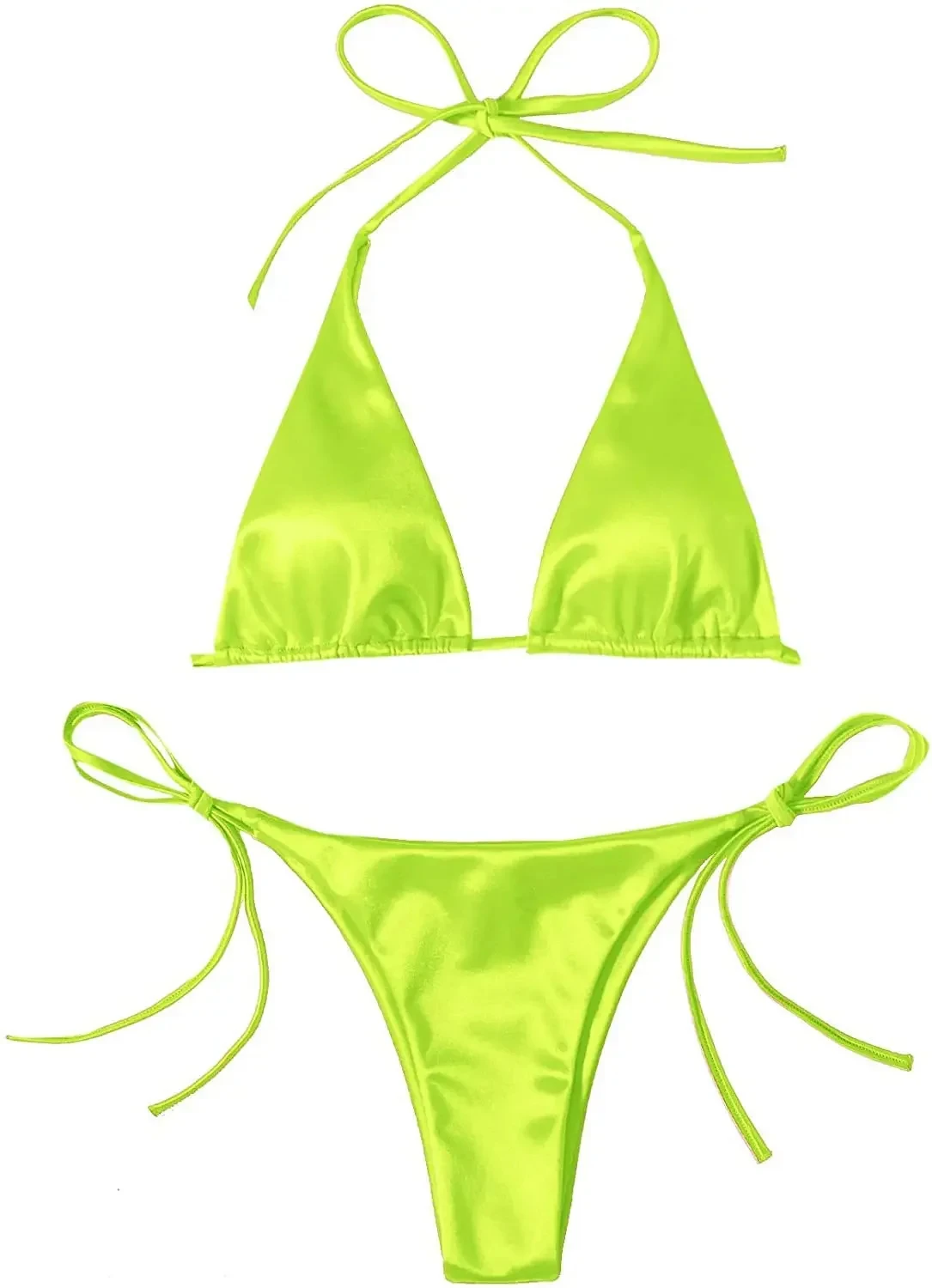 Bikini de dos piezas con cuello Halter para mujer, traje de baño liso con lazo lateral, triangular, ropa de playa