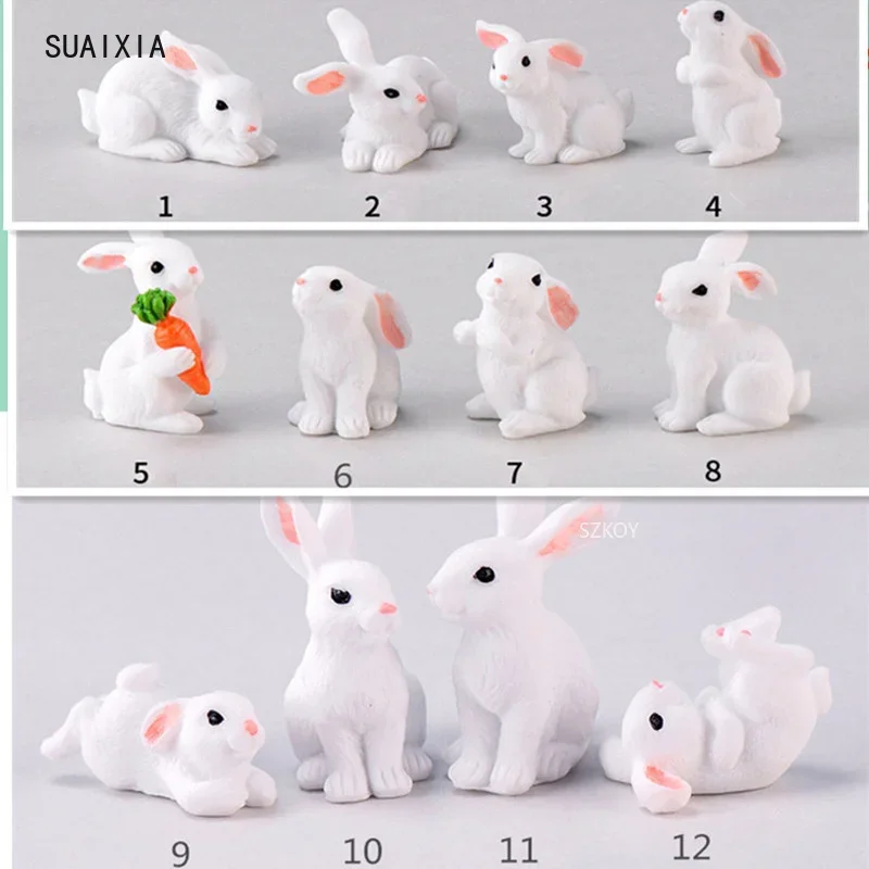 1 Pcs 12 Style Cute Rabbit Easter Decoration Miniature Hare Animal Figurine Resin Craft Mini Bunny Garden Ornament Hot sale