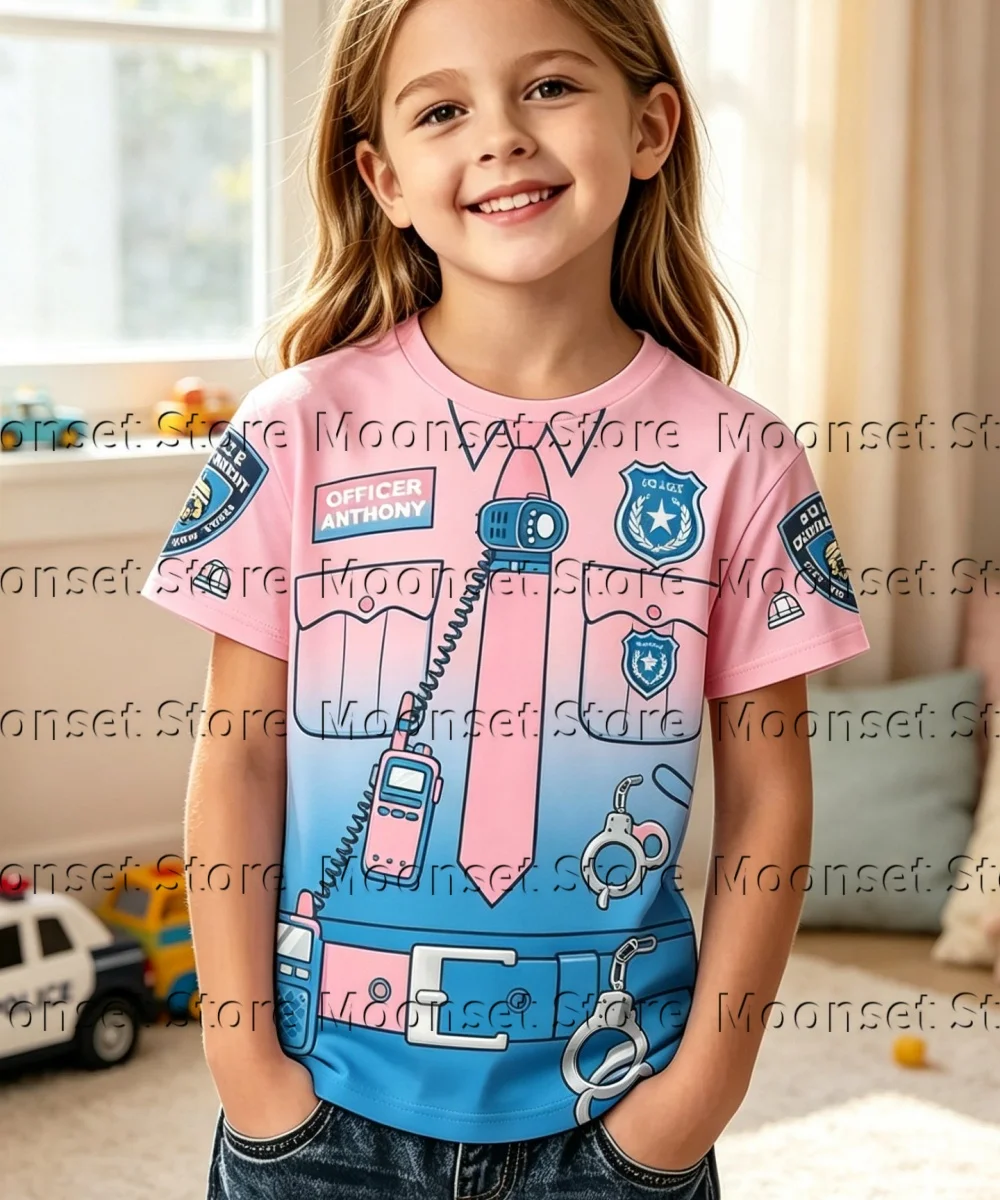 Kids Girls Short Sleeve T Shirt Doctor Uniform Cute Stethoscope Pattern Crew Neck Tee For Pretend Play Birthday Party Costume
