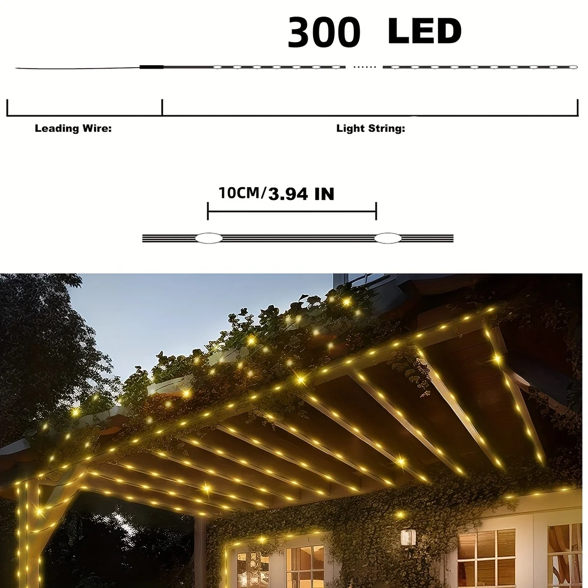 Imagem -03 - Solar Powered Christmas Tree Lights 300 Led 100ft Ip67 Impermeável Fio Verde Modos e Temporizador ao ar Livre 1pc