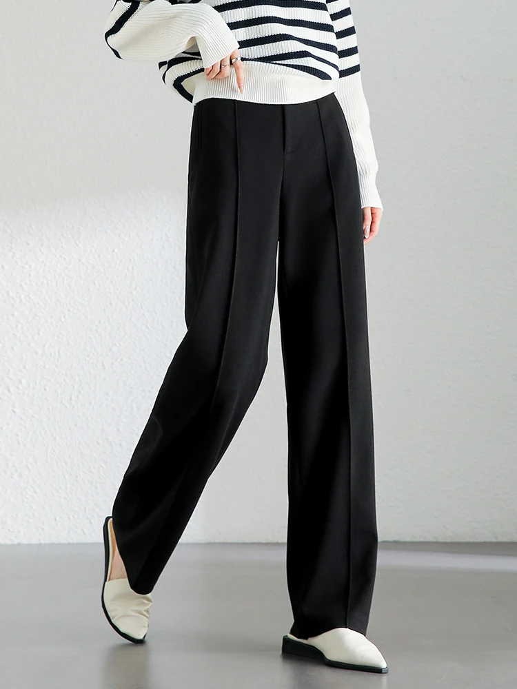 

SENTUBILA Winter Warm Black Straight Tailored Trousers Women 2024 Fashion High Waist Full Length Pant Woman Clothes 144K56877