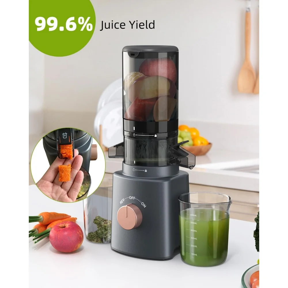 Haoyunma Cold Press Juicer, 4.25 "Large Feed Chute, Masticar Juicer, Fácil de Limpar, Fit Vegetais Inteiros e Frutas