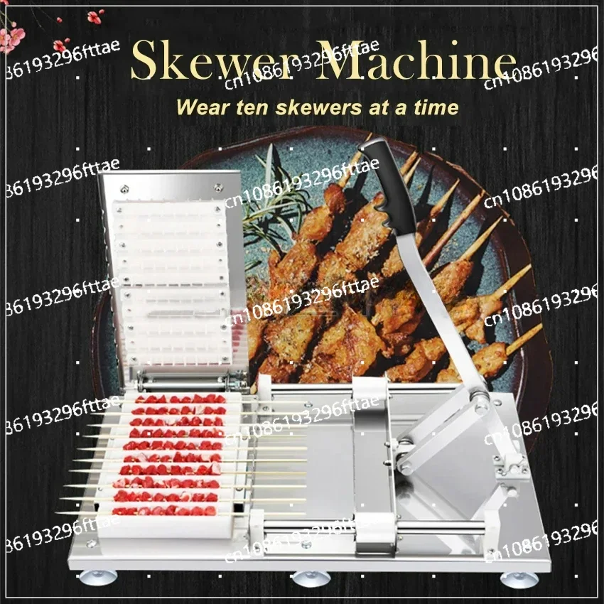 BBQ Stainless Steel Mutton Kebab Lamb Skewer Tools Kebab Meat Wear String Machine BBQ Meat Skewer Manual Satay Skewer Machine