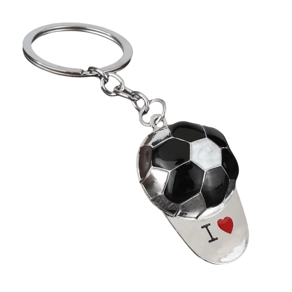 PVC Football Keychain Heart Printed Faux Golden Car Keyring Multi-Use Lightweight 3D Ball Shape Bag Charm Sports Event