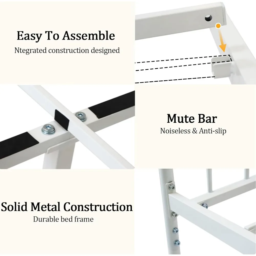 إطار سرير معدني مع لوح أمامي وطاولة قدم للأطفال ، فن حديدي ، أبيض ، مقاس كوين ، ملاك ، حجم كوين ، بدون صندوق ، الربيع المطلوب