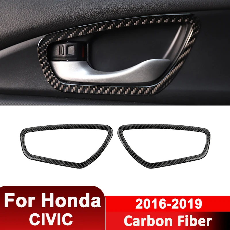 

For Honda CIVIC 2016-2019 Carbon Fiber 2PCS Car Door Inner Pull Handle Trim Frame Decorative Sticker Auto Interior Accessories