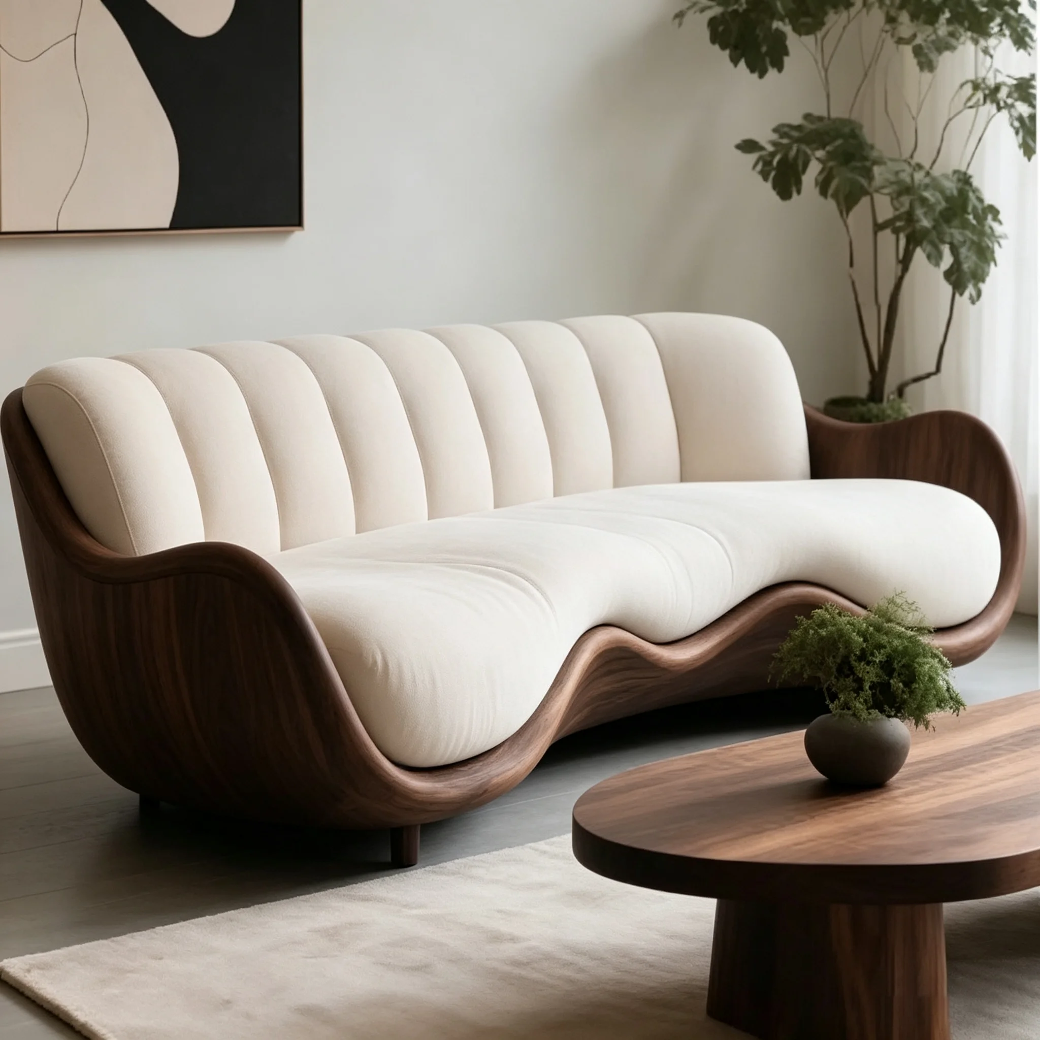 G*-Vintage Accent Sofa with Warm Wood and Cream Fabric Contrast for French and Mid-Century