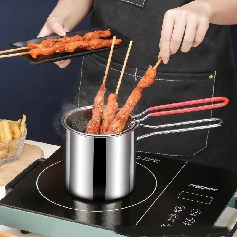 Freidora de acero inoxidable con cesta para freír, olla pequeña multifuncional, cocina específica para freír pollo y otras herramientas de cocina