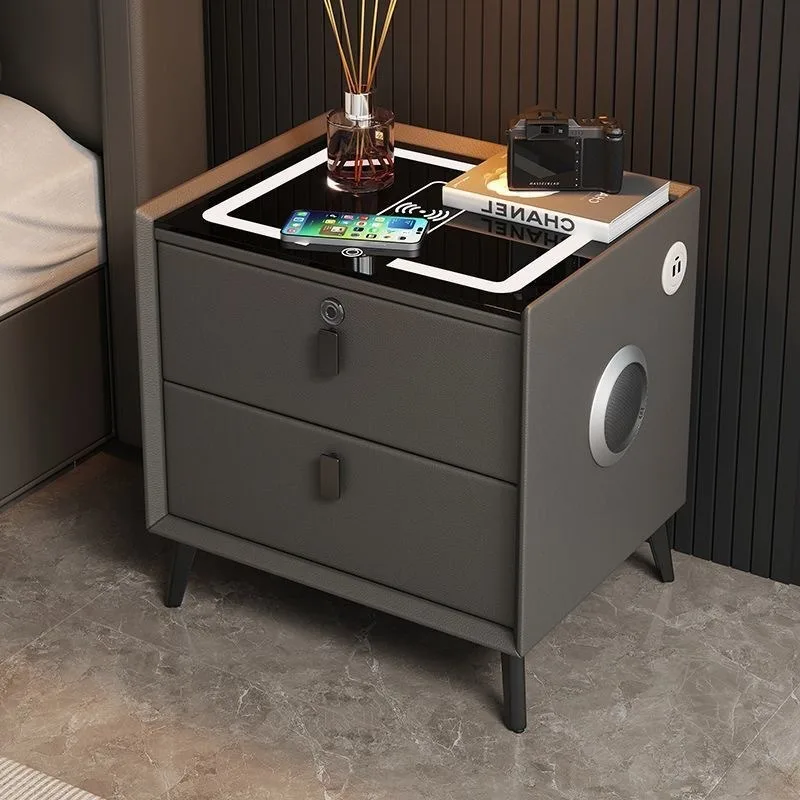 Multifunctional Smart Bedside Cabinet with Wireless Charging LED Nightstand with Fingerprint Lock USB –Bedroom Furniture image 3