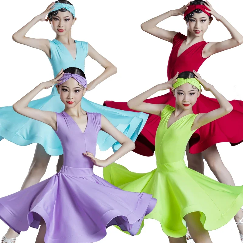 Children's Latin Dance Costume for Professional Competition Girls' Large Swing Dress New Children's Latin Training Performance