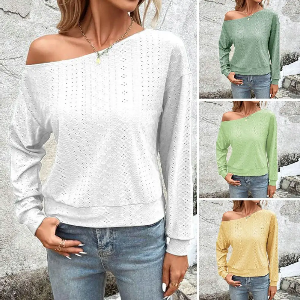 

Women Top Solid Color Top Stylish Women's One Shoulder Long Sleeve Pullover Soft Breathable Casual Spring/fall T-shirt