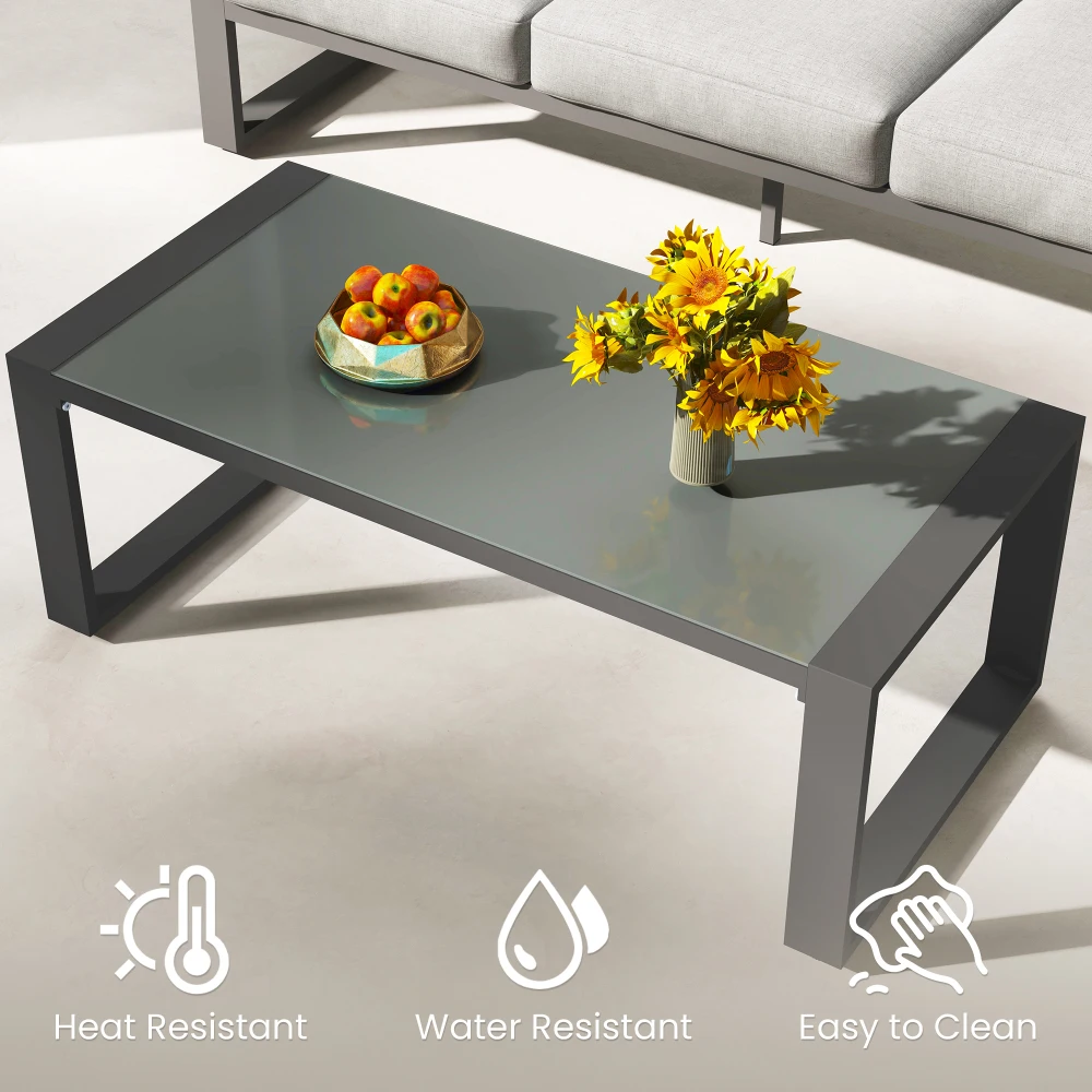 Coffee Table - Powder-Coated Aluminum and Glass Lightweight Table- Versatile Use- Rectangular - Gray