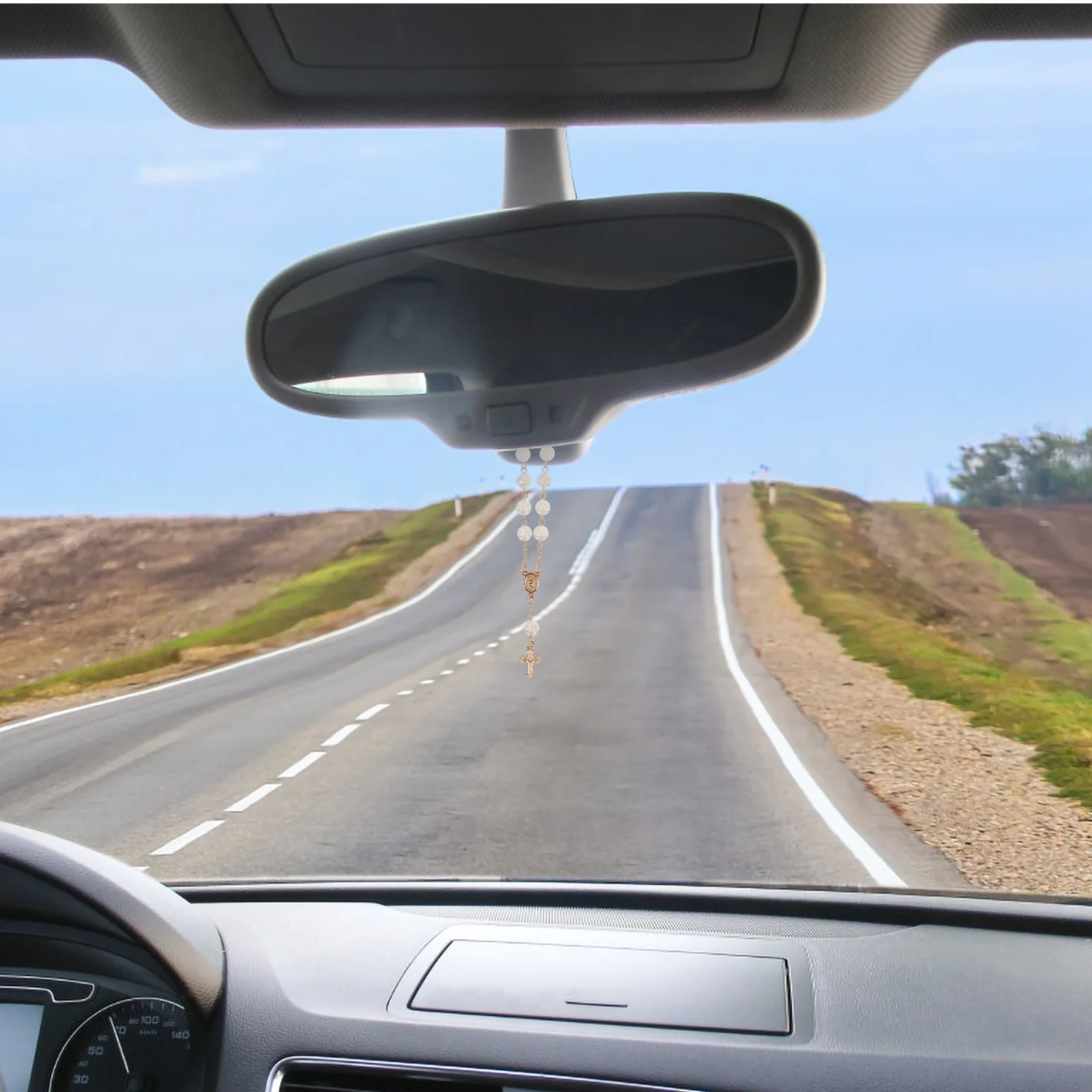 

2pcs Car Rearview Mirror Decoration Bead Adorned Cross Pendant Unisex Hanging Accessory Auto Interior Ornament Car Charm Jewelry