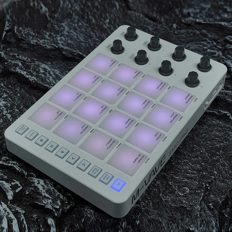 M-VAVE SMC-PAD คอนโทรลเลอร์ MIDI แบบสไตรค์แพด ไฟ RGB คีย์บอร์ด MIDI เชื่อมต่อผ่านบลูทูธ ความหน่วงต่ำ ช่องต่อสัญญาณออก 3.5 มม. MIDI Pad