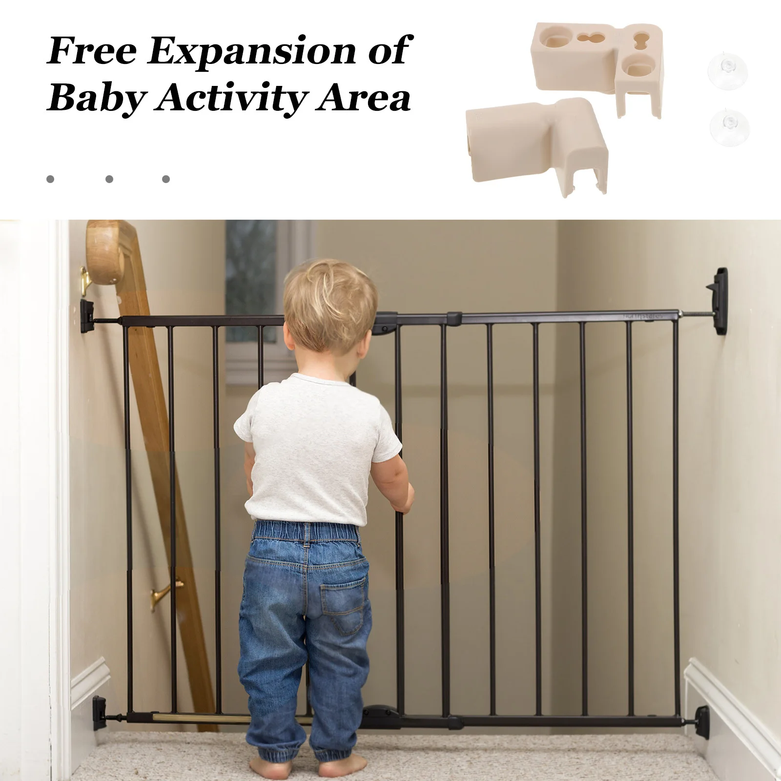 2-set boxconnectoren met zuigkracht L-vormige kunststof hekwerk voor babyveiligheidshek, lichtgrijs, gebruik binnenshuis, box