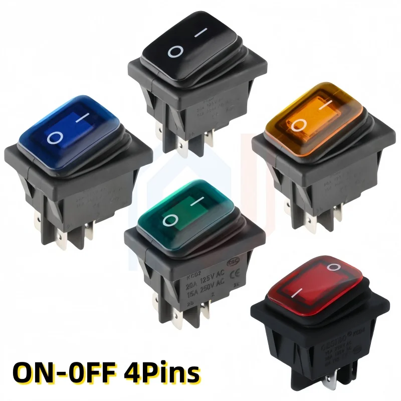 

30x22mm Heavy Duty Waterproof Rocker Switch 12V Red LED 220V Light Illuminated 16A 250VAC KCD4-201 DPST Switch 4pin 6Pins