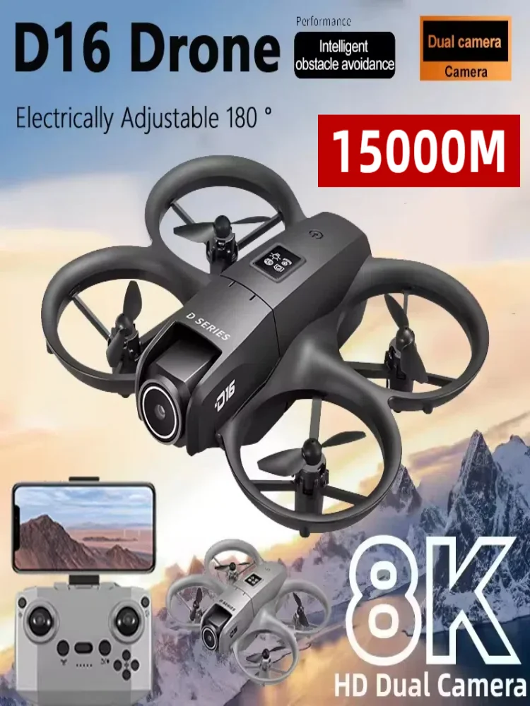 Dron D16 Mini 8K HD z podwójną kamerą, profesjonalny, 180 °   Elektryczny, regulowany, z GPS, z funkcją unikania przeszkód, bezszczotkowy dron UAV o zasięgu 15000M — zdjęcie produktu 7