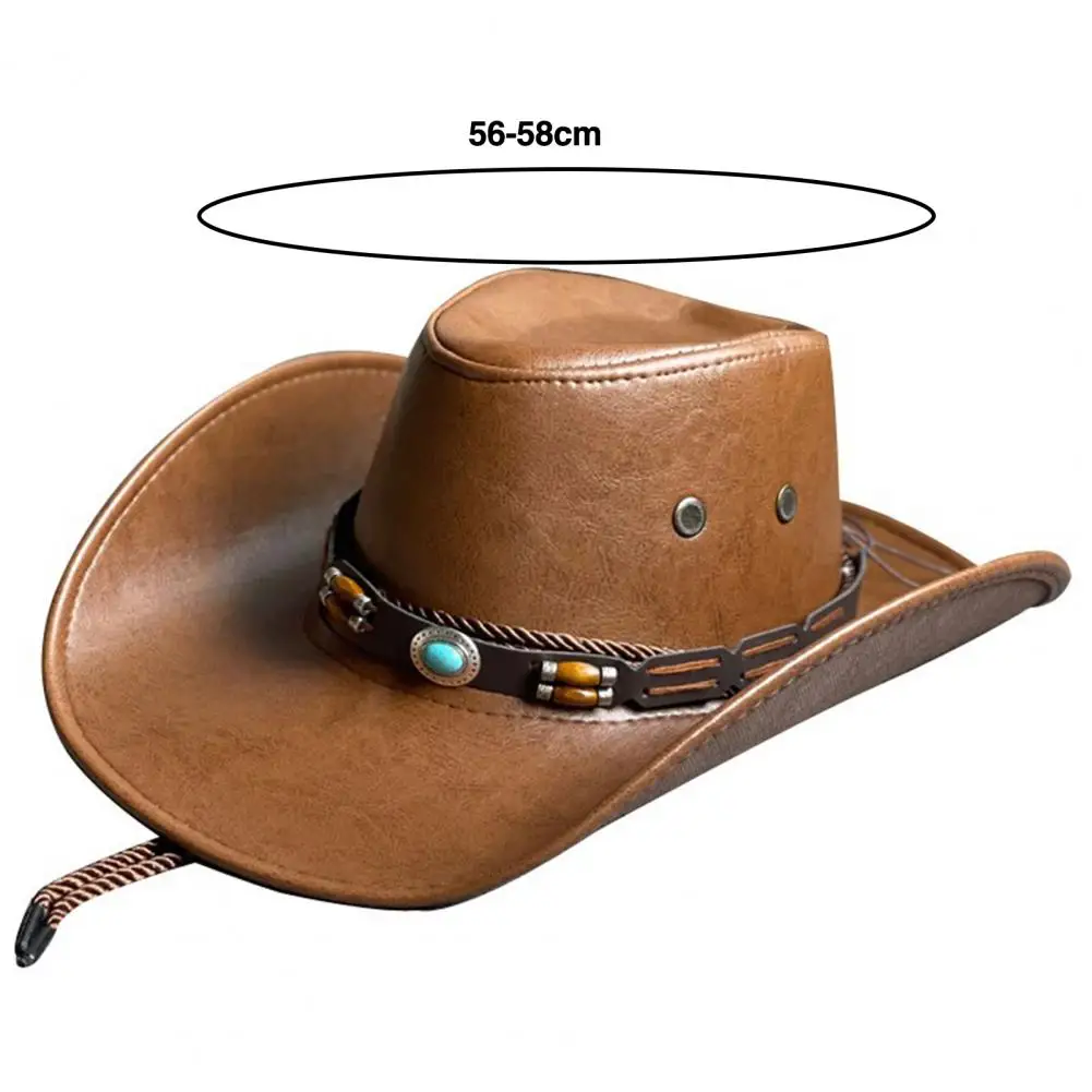 Men Women Cowboy Hat Adjustable Cowboy Hat Vintage Western Cowboy Hat with Ethnic Belt Decor for Men Women Retro Gentleman Dress