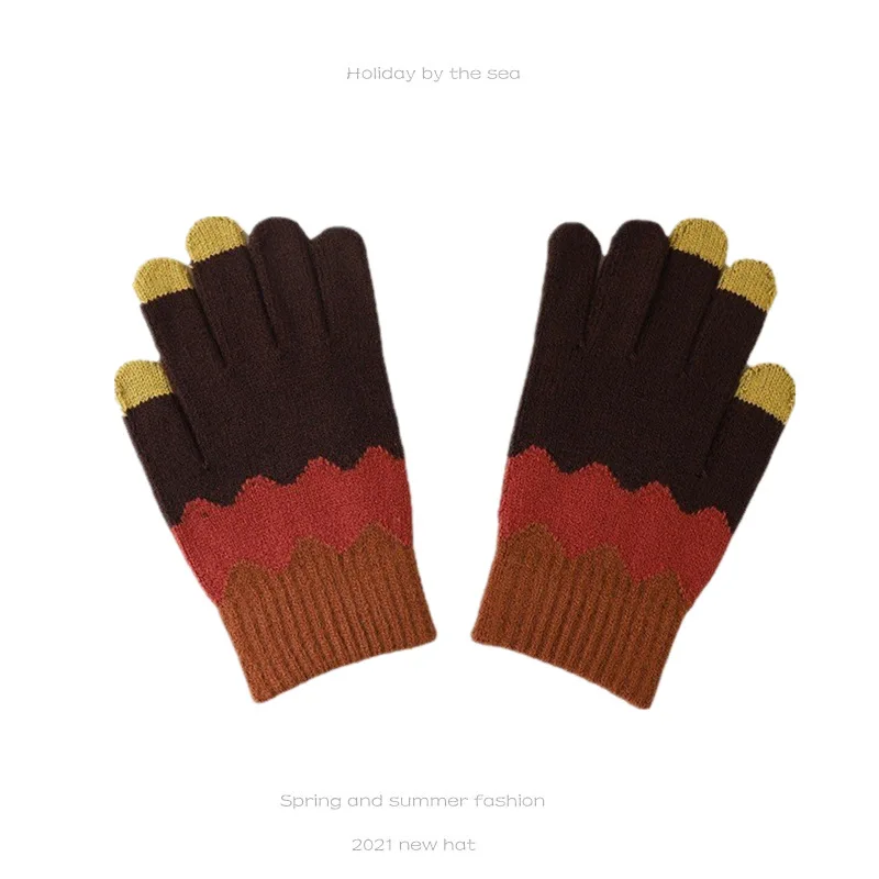 Mulheres luvas de tela sensível ao toque luvas de malha quente elástico tela de toque conectado luvas de ciclismo ao ar livre moda luvas grossas