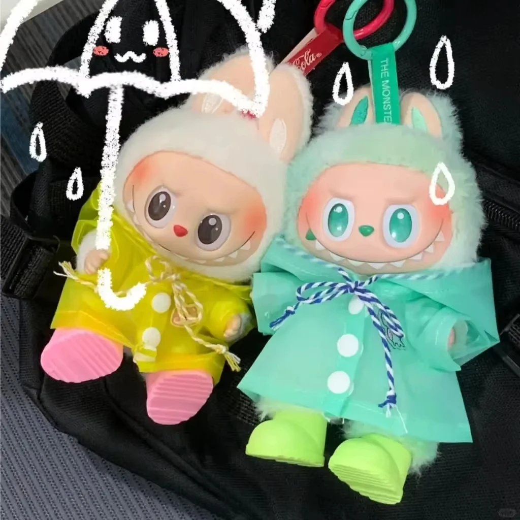 

Labubu 1st-3rd Gen 15/17cm Doll Cute Raincoat Outfit Set Colorful Hooded Rainwear & Matching Shoes