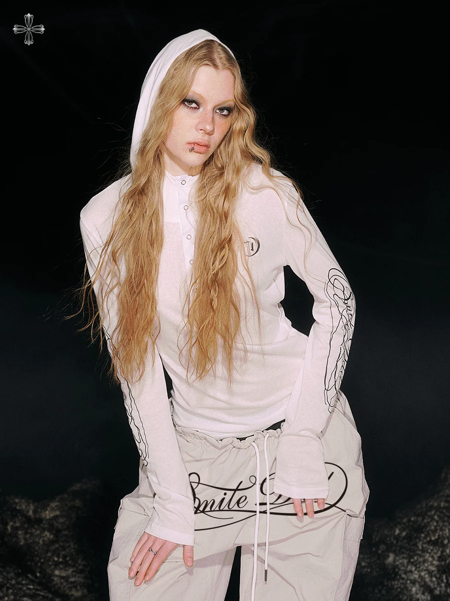 

Легкая укороченная женская футболка с длинным рукавом и капюшоном в стиле американского джаз-дэнса, мягкая, облегающая, для уличного стиля