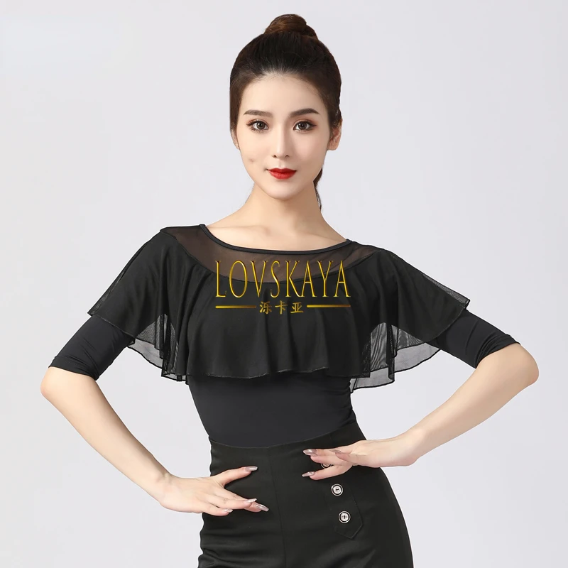 Moderne Dance Top Ruches Mouwen Latin Dance Kostuum Tops Competitie Performance Dames Nationale Standaard Dans