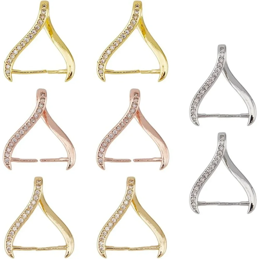 8Pcs 4 Colors Pendant Clasps Cubic Zirconia Pinch Bails Brass Ice Pick Pinch Clasps Bead Charm Connector Filigree Rack Plating