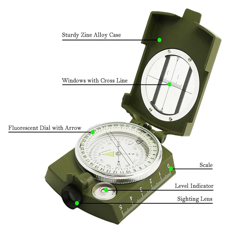 Outdoor Multifunctional Compass  High-precision Hiking Compass  Lensatic Survival - Waterproof and Durable  Pocket Size