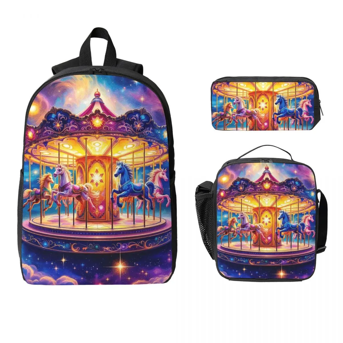 Artistic Details Of A Carousel Backpack Boys Girls BookBag School Bag Laptop Shoulder Bags 3ps Insulated Lunch Bag Pencil Case