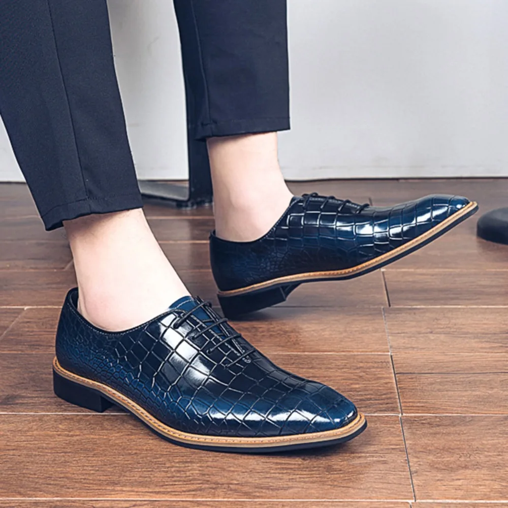 Genuine Leather Men Shoes Luxury Crocodile Skin Men's Dress Shoes Lace-Up Wedding Party Shoe Business Office Men Oxfords Shoes