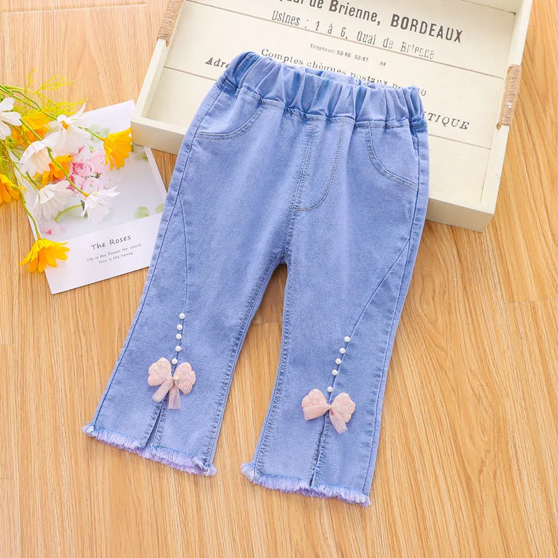 Girls' jeans Summer Thin 2022 New girls' summer dress seven pants little girls' middle pants loose style