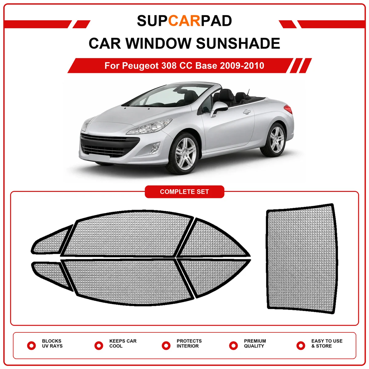 For Peugeot 308 CC Base 2009-2010 Pre‑Cut Auto Window Sunshade Anti‑UV Car Sun Visor Protector