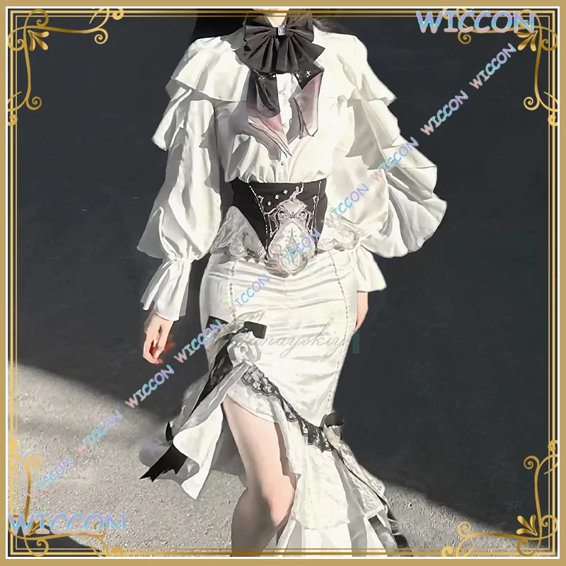 Hemera/осенние новые белые готические комплекты юбок в стиле ретро, топ с длинными рукавами, короткая юбка «рыбий хвост», одежда для косплея на Хэллоуин Hemera/осенние новые белые готические комплекты юбок в стиле ретро, топ с длинными рукавами, короткая юбка «рыбий хвост», одежда для косплея на Хэллоуин