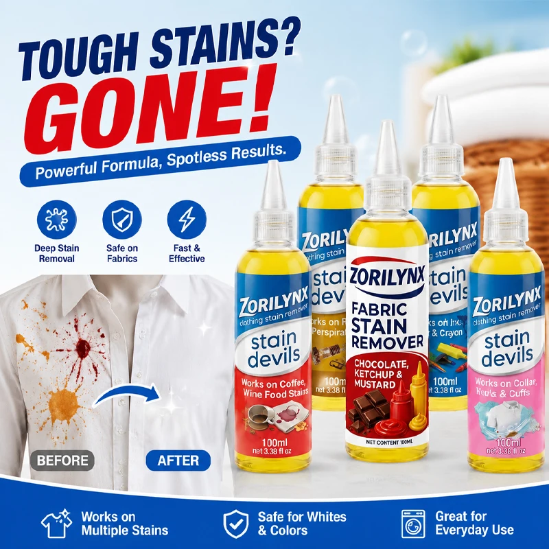 Clothing Stain Remover Liquid 4-Pack Laundry Spot Cleaner Set for Coffee Rust Ink Food and Perspiration Stains - ZORILYNX