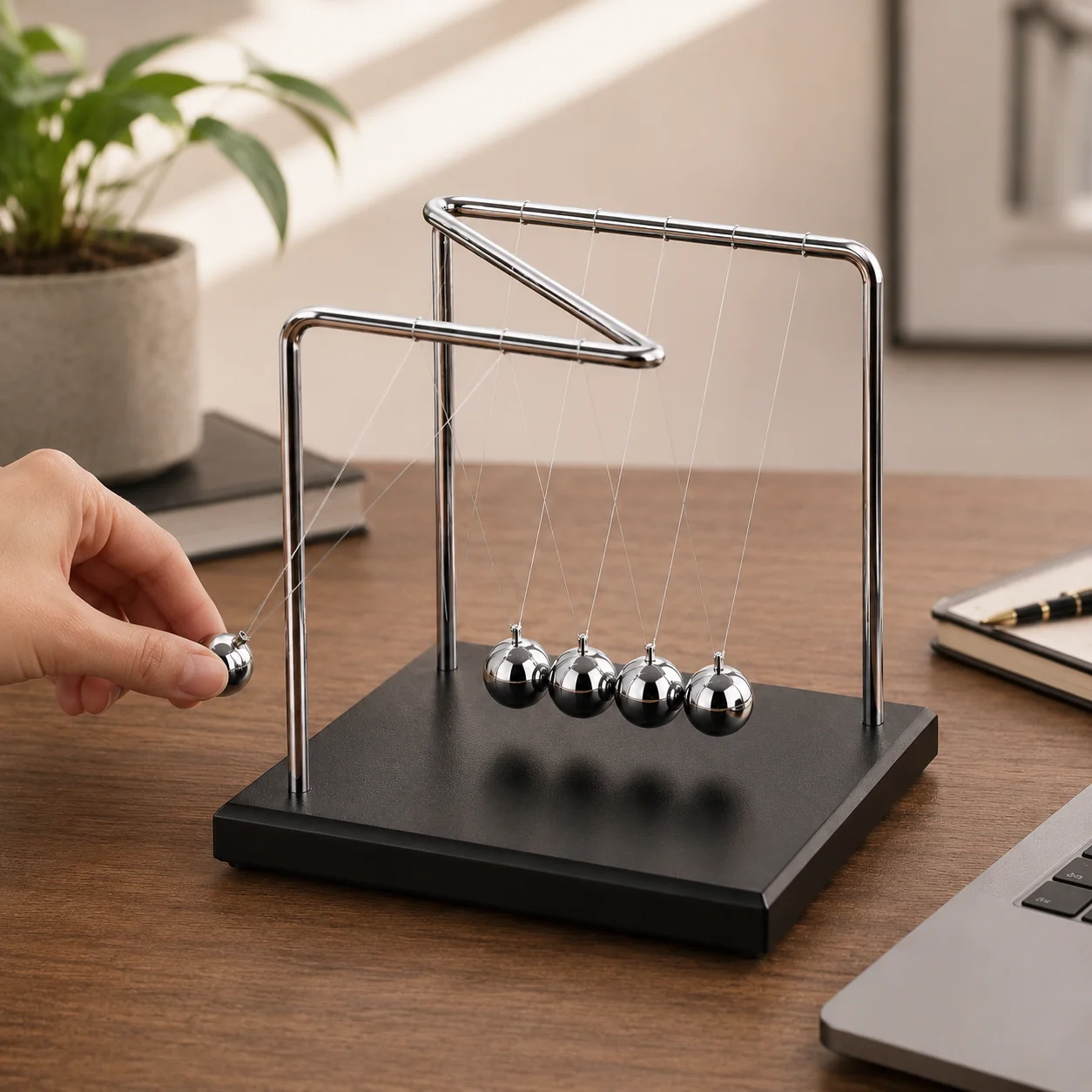 Kinetic Balance Newton's Cradle Desk Decor 5-Ball Metal Motion Toy Office Desktop Ornament Stress Relief Focus Gift 14x12x15cm