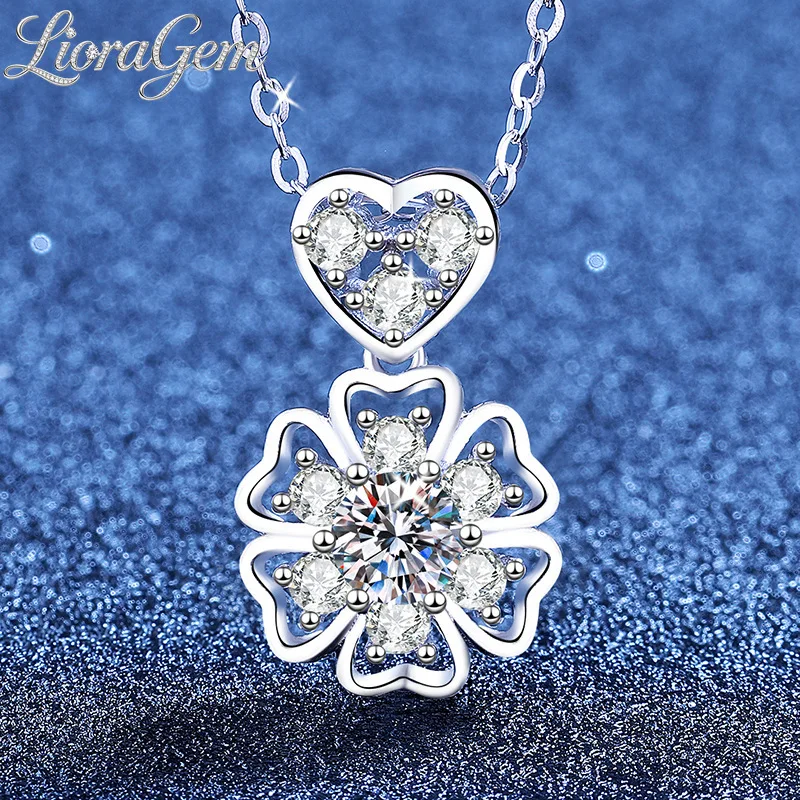 LioraGem Luxurious Heart-shaped Snowflake Moissanite Pendant Necklace, Classic Fashionable Clavicle Chain Platinum PT950 Stamp