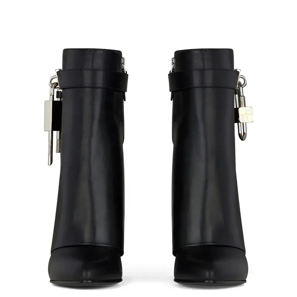 Spring Autumn New Style Wide Barrel Foldable Shark Boots Leisure Fashionable High Heeled Mid Calf  Boots Party Banquet Shoes