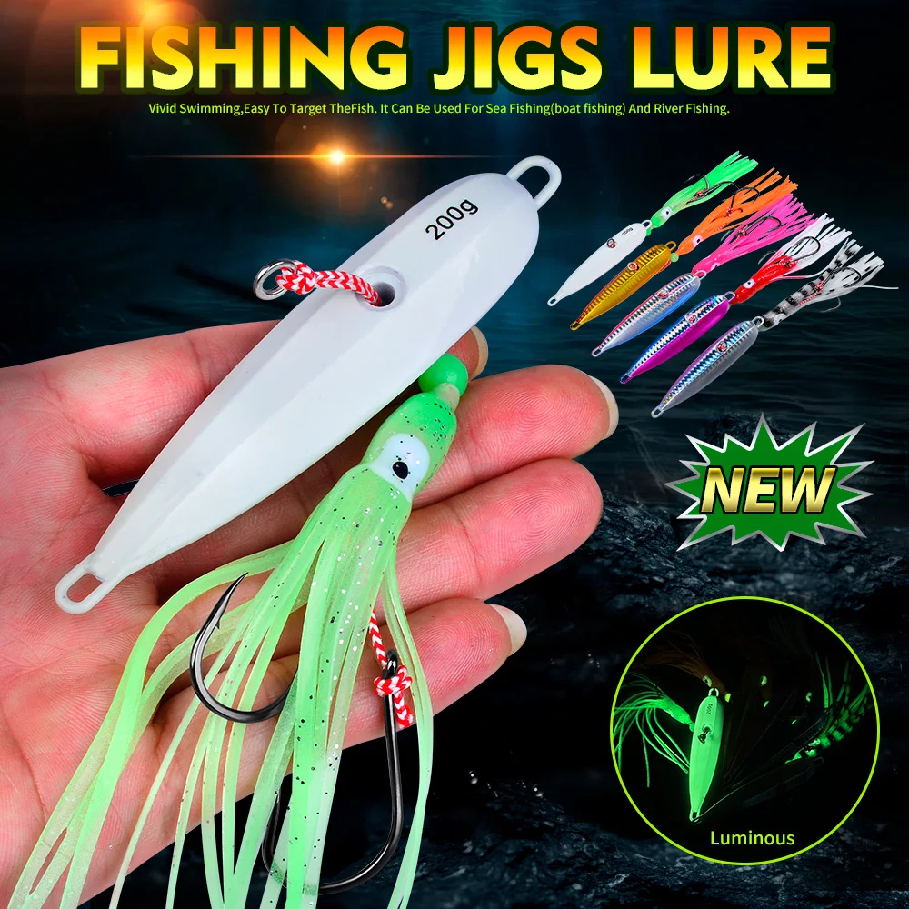 Proberos 1PC Slow Pitch Jigging-Köder, Doppelhaken, im Dunkeln leuchtender Slow Jig-Angelköder für das Offshore-Salzwasser-Bootsangeln – Detail 1
